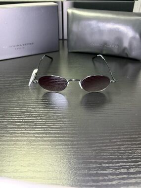 Carolina Lemke Oval Metal Frame Sunglasses - Black Lenses